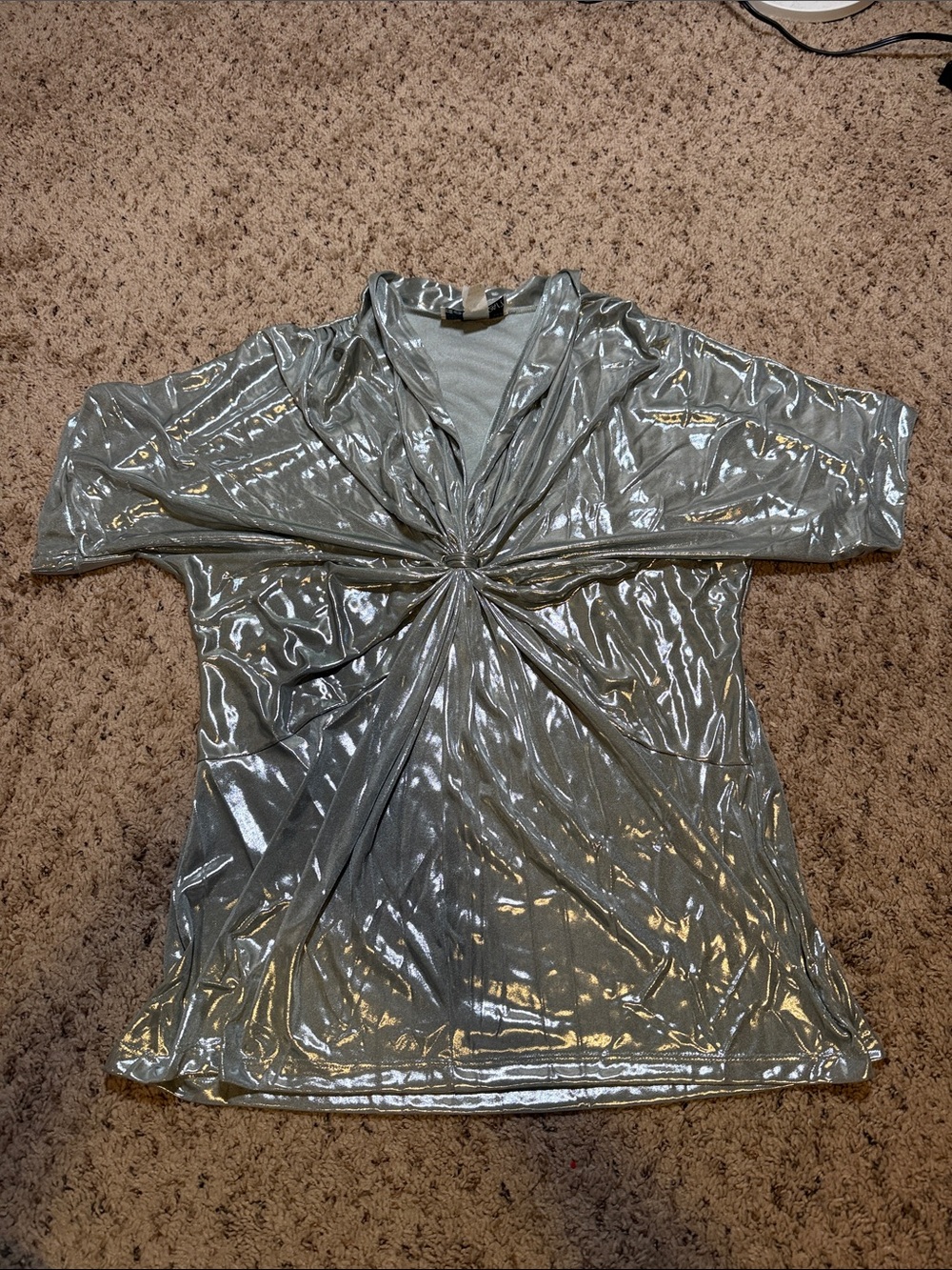 Denim 24/7 Metallic Silver Twist-Front Blouse